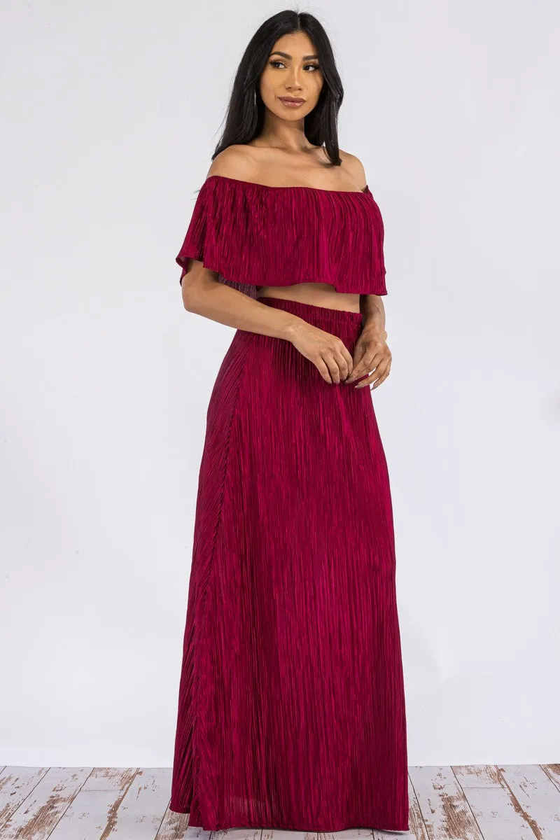 HH693X-DR - Off Shoulder Crop Top & Long Skirt Set