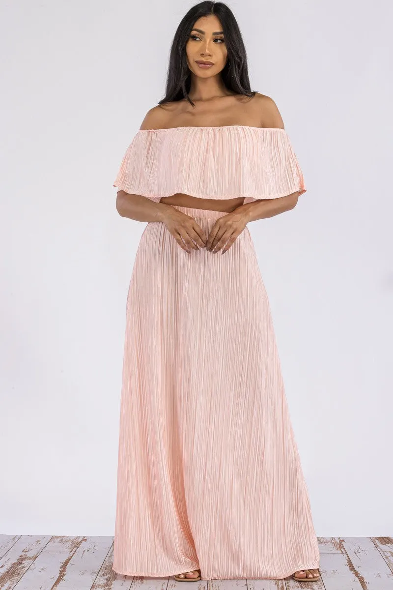 HH693X-DR - Off Shoulder Crop Top & Long Skirt Set