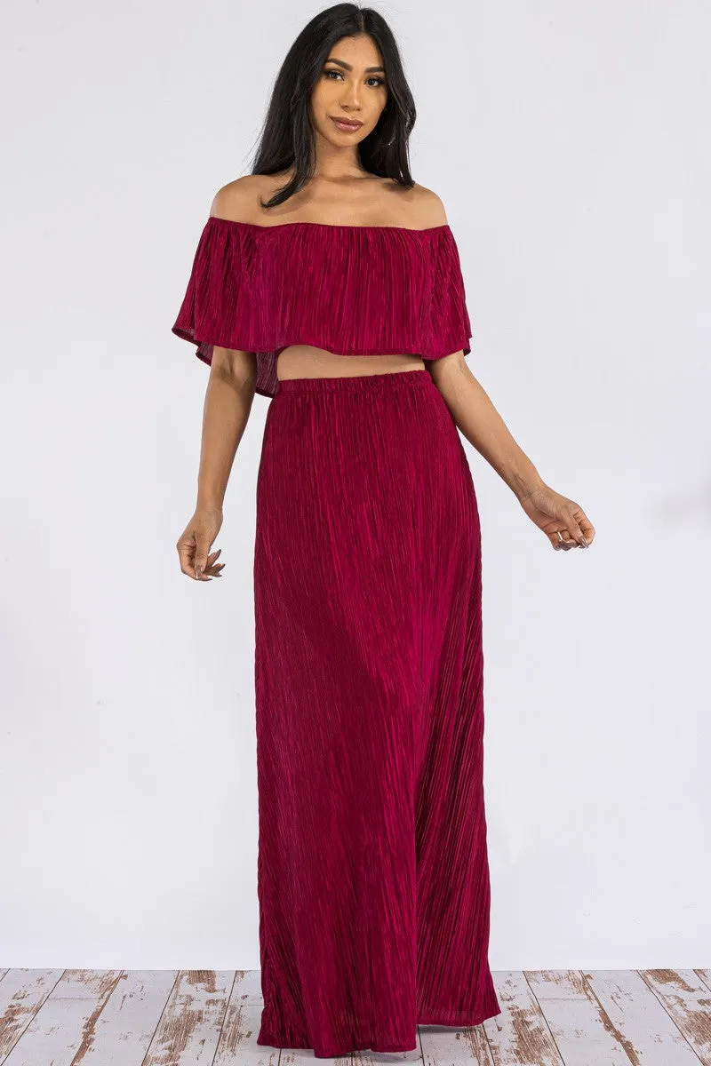 HH693X-DR - Off Shoulder Crop Top & Long Skirt Set