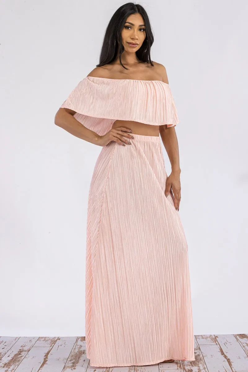 HH693X-DR - Off Shoulder Crop Top & Long Skirt Set