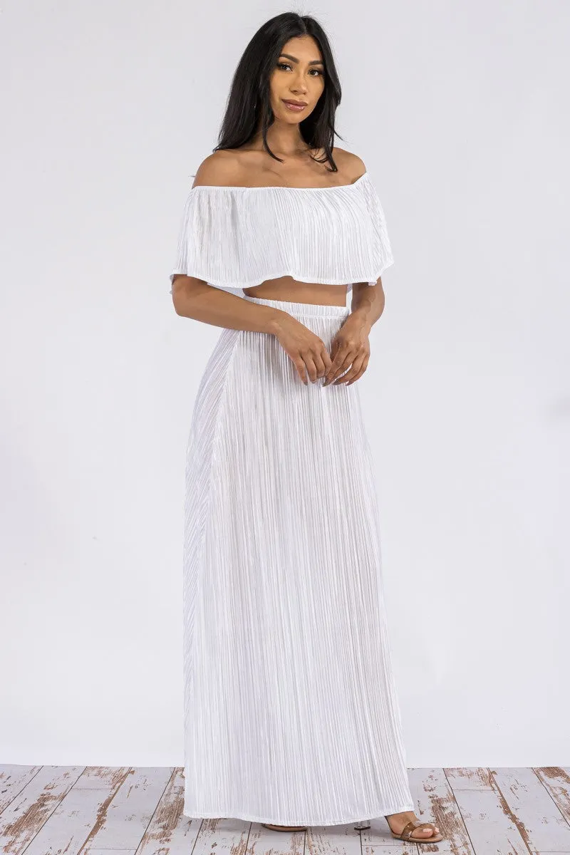 HH693X-DR - Off Shoulder Crop Top & Long Skirt Set