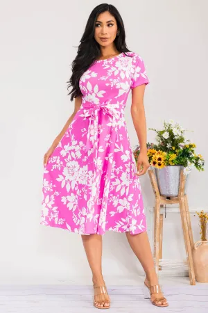 HH726R-FLOWER - SELF TIE CAP SLEEVE DRESS