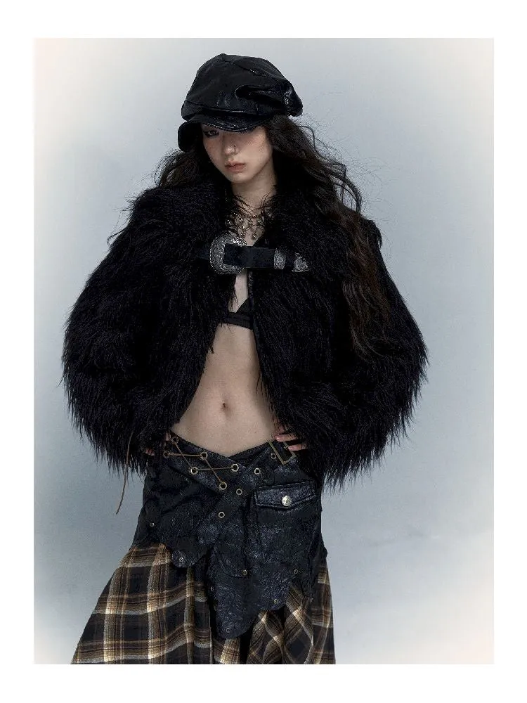 Light Rock Black Fur Coat 【s0000004678】