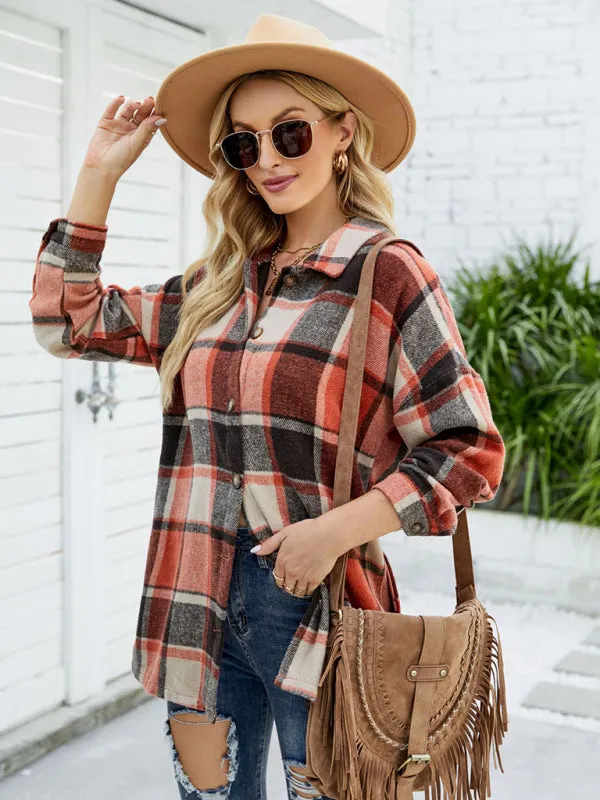 Long-sleeve lapel plaid shirt jacket