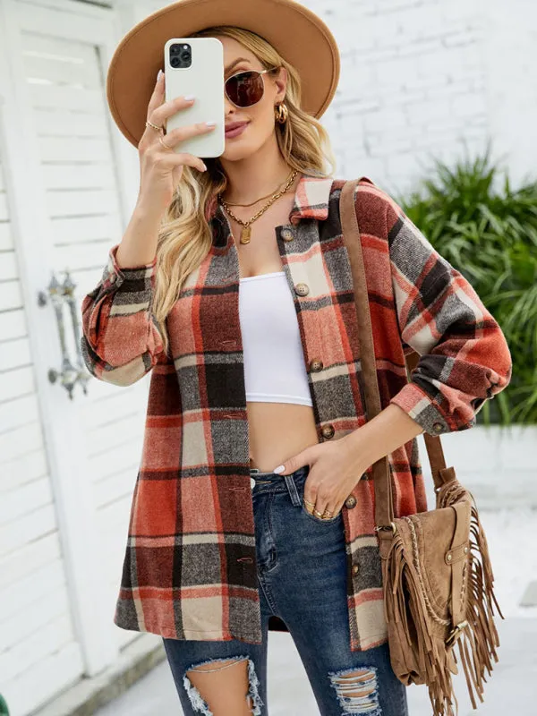 Long-sleeve lapel plaid shirt jacket