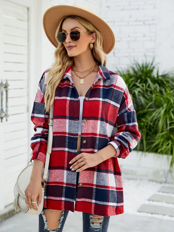 Long-sleeve lapel plaid shirt jacket