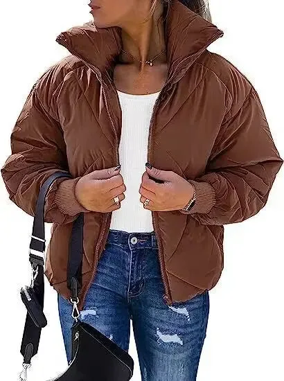 Long Sleeve Zipper Winter Quilted Short Cotton Jacket