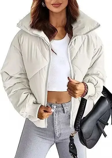 Long Sleeve Zipper Winter Quilted Short Cotton Jacket