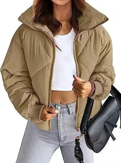 Long Sleeve Zipper Winter Quilted Short Cotton Jacket