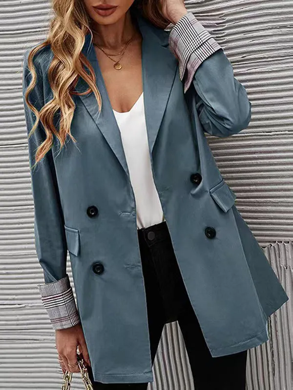 Long Sleeves Loose Buttoned Pockets Split-Joint Notched Collar Outerwear Trench Coats