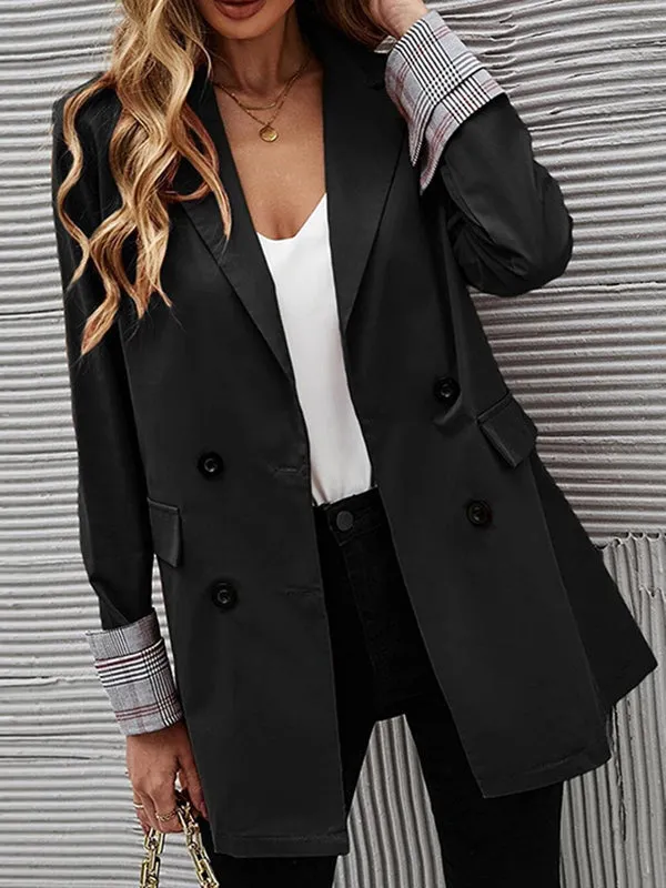 Long Sleeves Loose Buttoned Pockets Split-Joint Notched Collar Outerwear Trench Coats