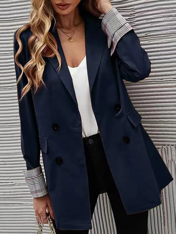 Long Sleeves Loose Buttoned Pockets Split-Joint Notched Collar Outerwear Trench Coats