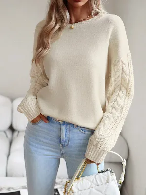 Long Sleeves Loose Solid Color Round-Neck Pullovers Sweater