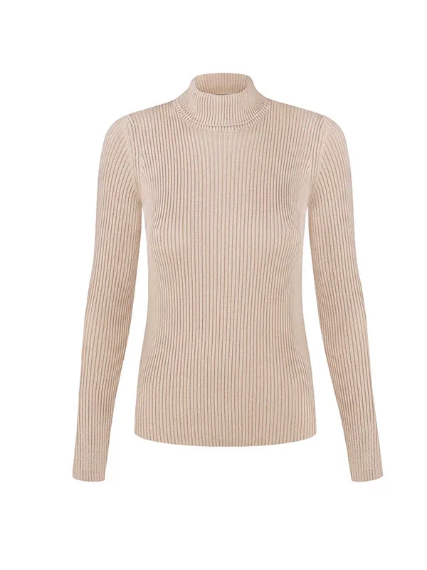 Long Sleeves Skinny Solid Color High Neck Pullovers Sweater Tops