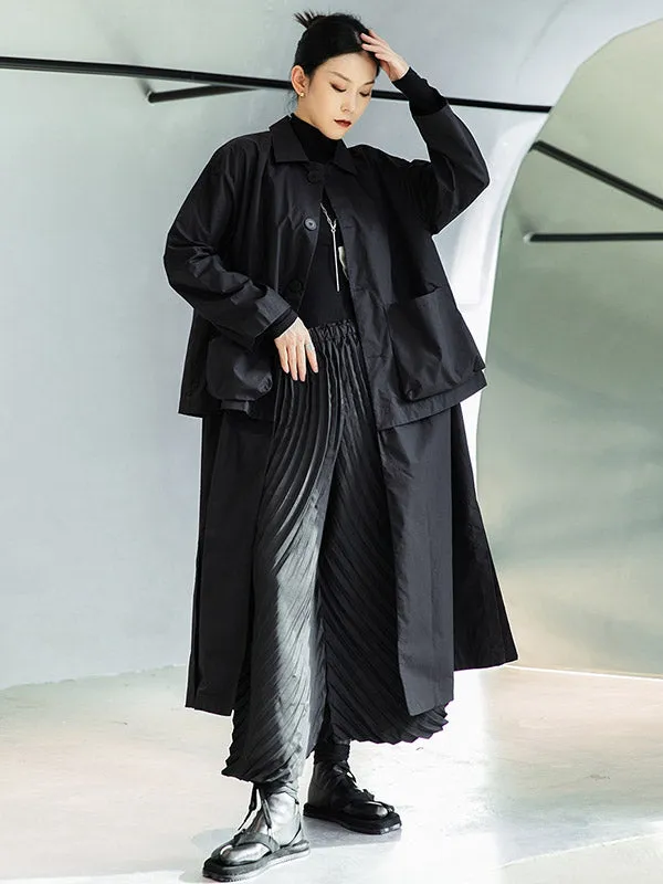 Loose Split-Joint Black False Two Trench Coat