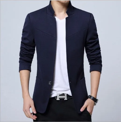 Men's Slim Fit Jacket Blazer Stand Collar Suits