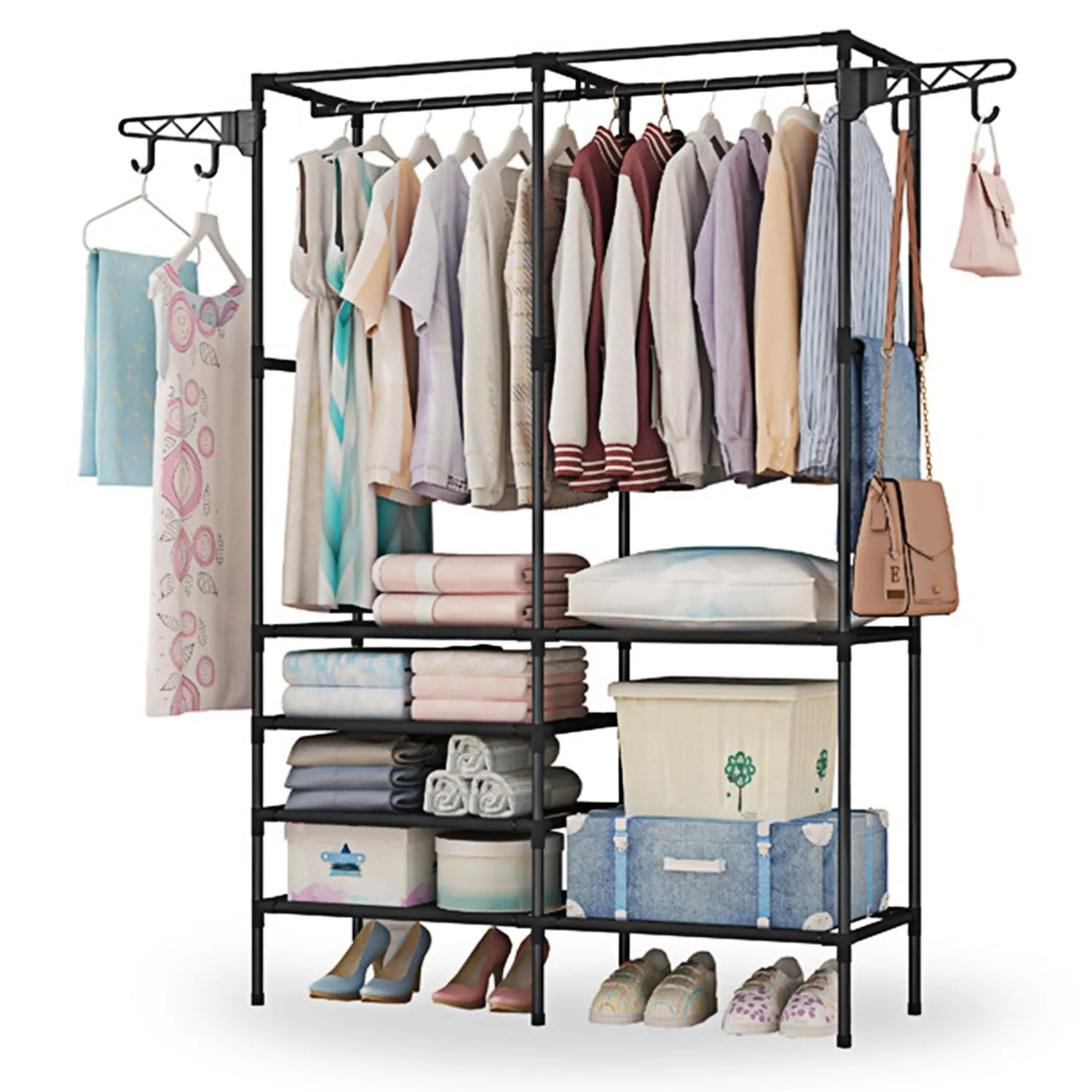 Metal Garment Rack Shoe Clothing Organizer Shelves