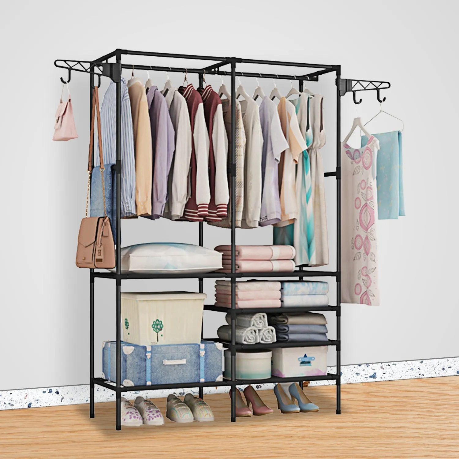 Metal Garment Rack Shoe Clothing Organizer Shelves