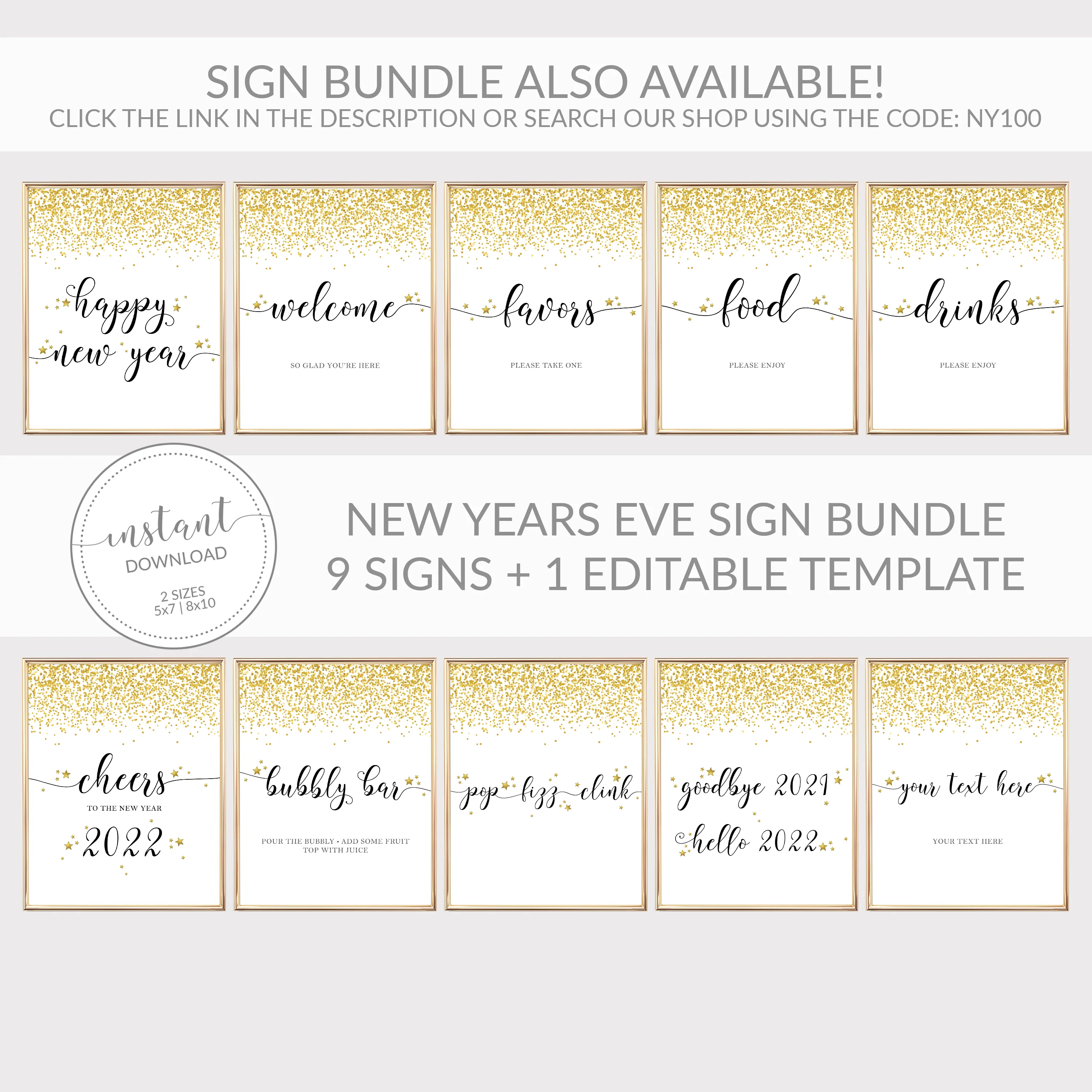 New Year's Drinks Sign Printable, New Years Eve Decorations, INSTANT DOWNLOAD - NY100