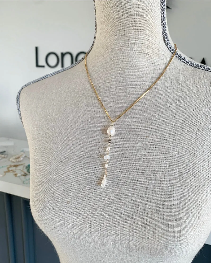 Pearl Moonstone Drop Necklace - Water Resistant