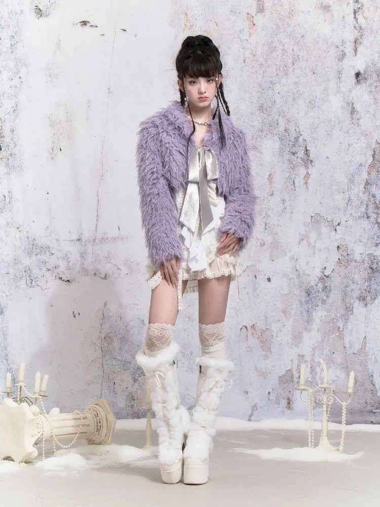 Purple Fox Fur Bow Shoulder Jacket【s0000005305】