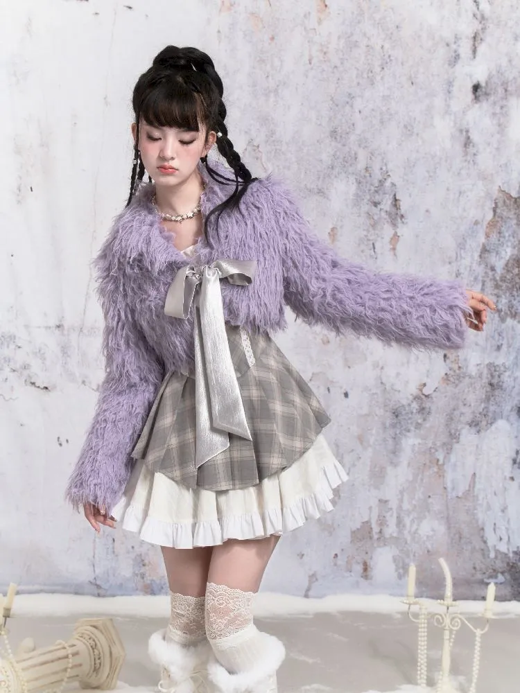 Purple Fox Fur Bow Shoulder Jacket【s0000005305】