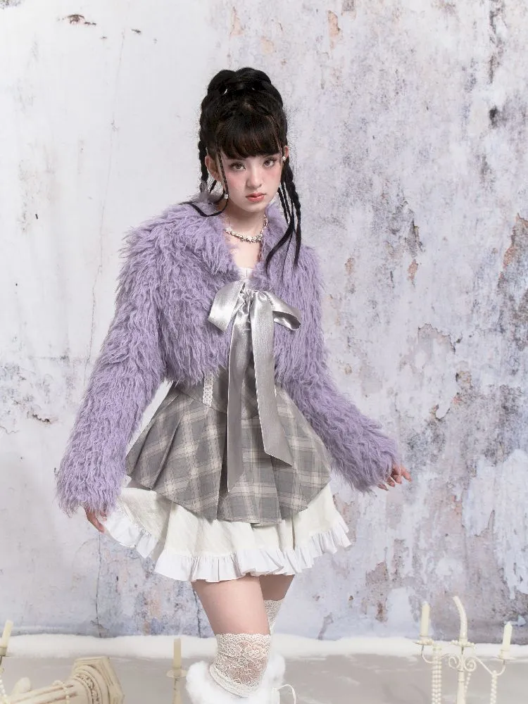 Purple Fox Fur Bow Shoulder Jacket【s0000005305】