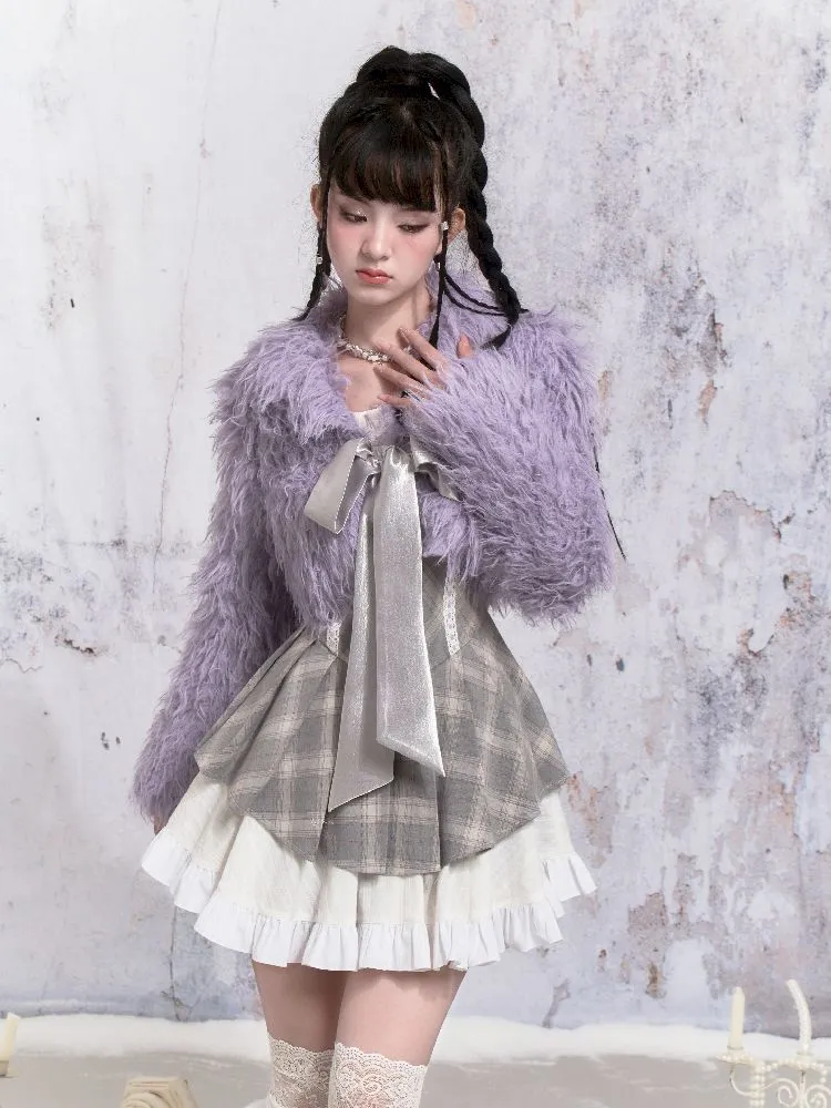 Purple Fox Fur Bow Shoulder Jacket【s0000005305】