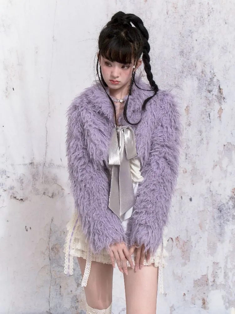 Purple Fox Fur Bow Shoulder Jacket【s0000005305】