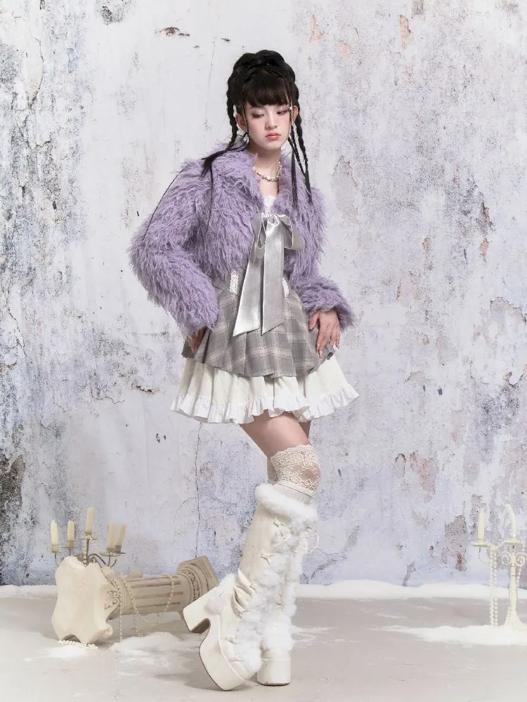 Purple Fox Fur Bow Shoulder Jacket【s0000005305】