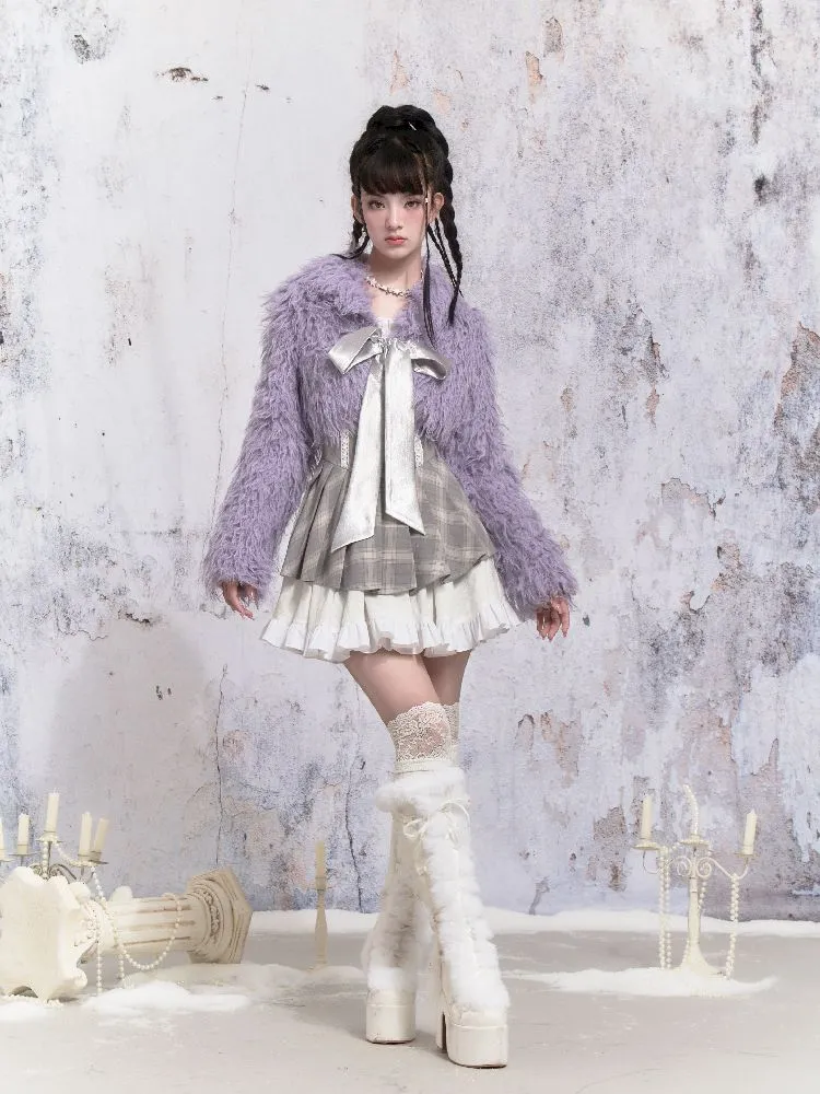 Purple Fox Fur Bow Shoulder Jacket【s0000005305】