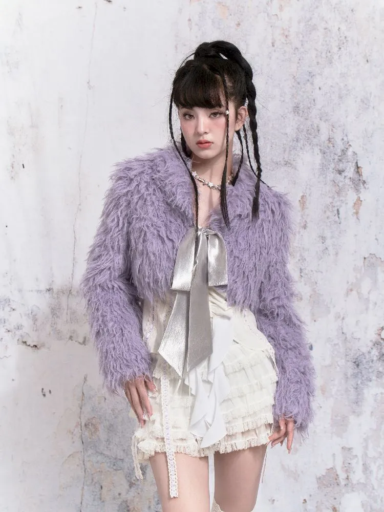 Purple Fox Fur Bow Shoulder Jacket【s0000005305】