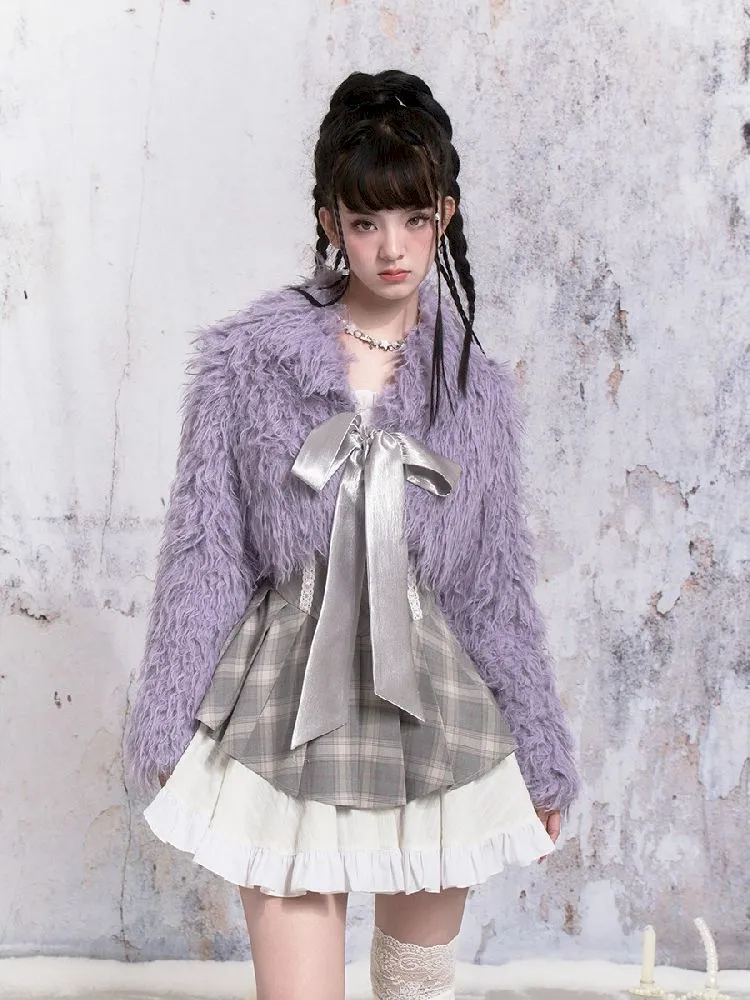 Purple Fox Fur Bow Shoulder Jacket【s0000005305】