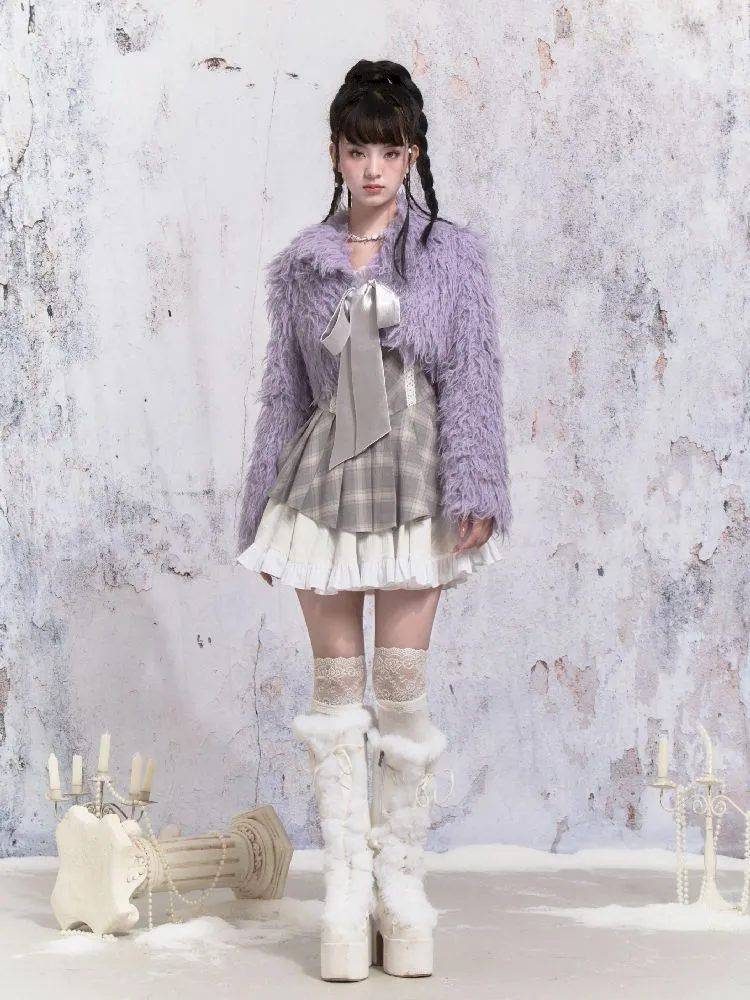 Purple Fox Fur Bow Shoulder Jacket【s0000005305】