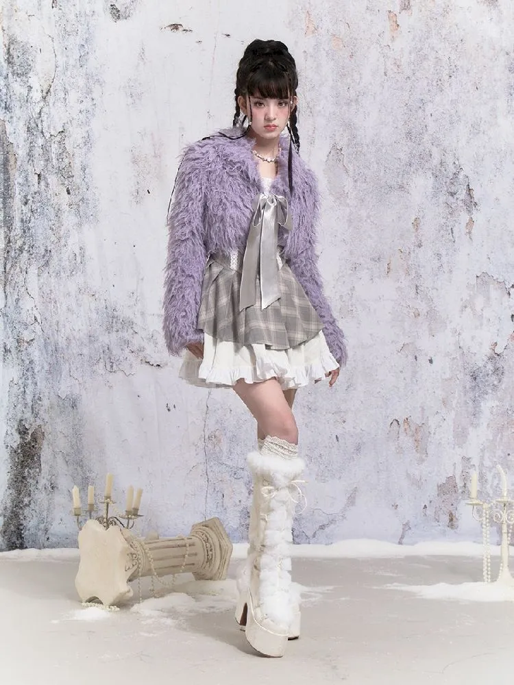 Purple Fox Fur Bow Shoulder Jacket【s0000005305】