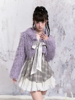 Purple Fox Fur Bow Shoulder Jacket【s0000005305】