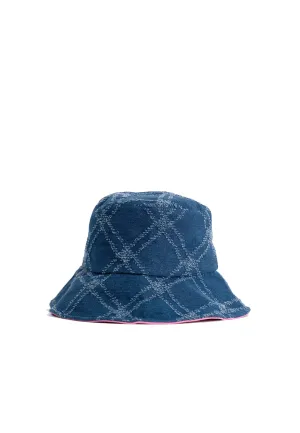 Quilted Denim Bucket Hat in Blue and Pink