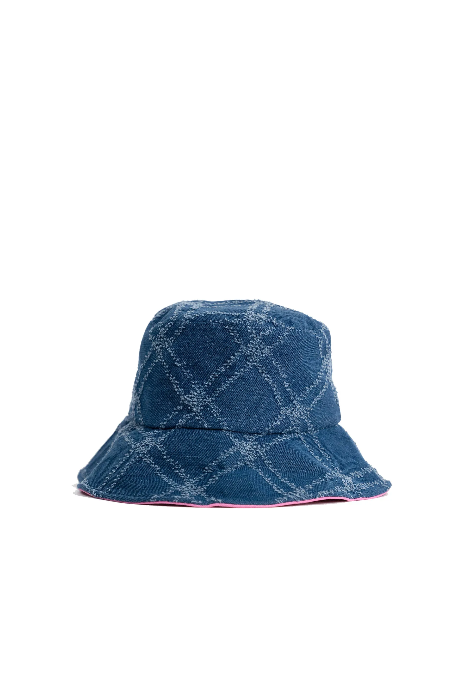 Quilted Denim Bucket Hat in Blue and Pink