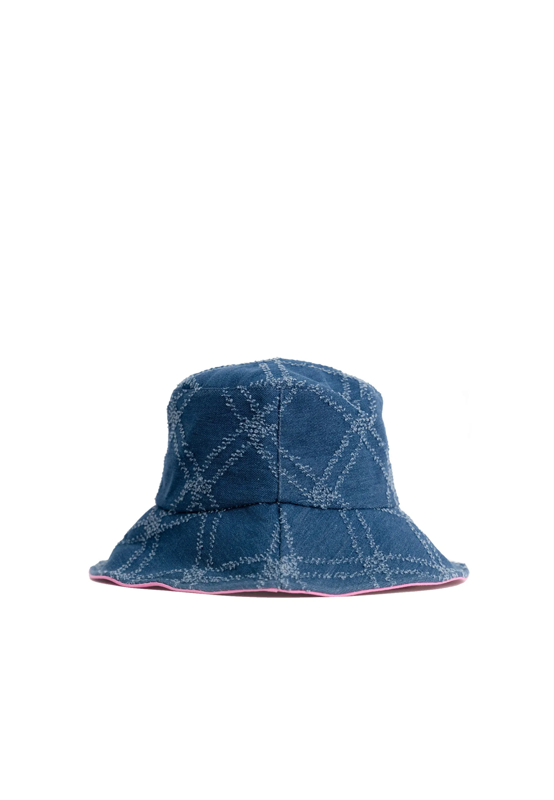 Quilted Denim Bucket Hat in Blue and Pink