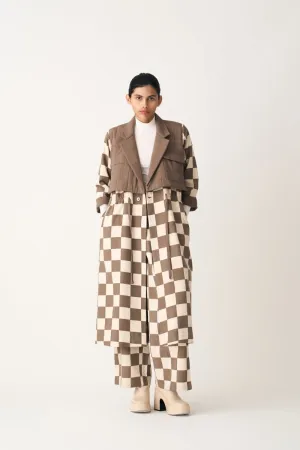 Quilted Yoke Trench Overlay Co-ord - Umber Check (Set of 2)