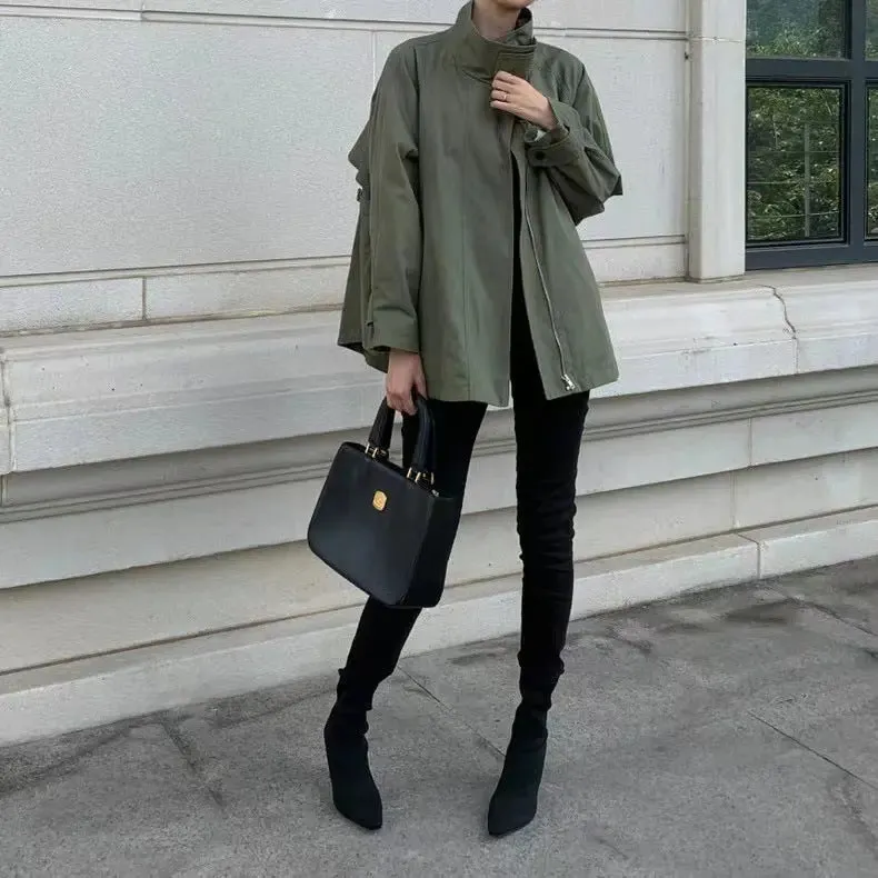 Retro Loose Long Sleeve Short Trench Coat Women