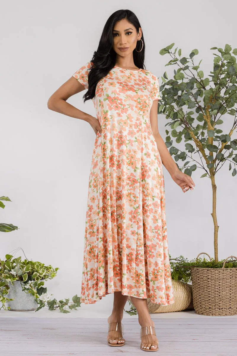 SAN144X-FLWR - CAP SLEEVE MAXI DRESS