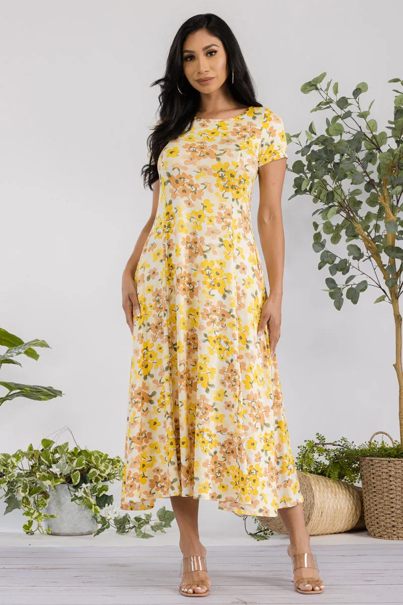 SAN144X-FLWR - CAP SLEEVE MAXI DRESS