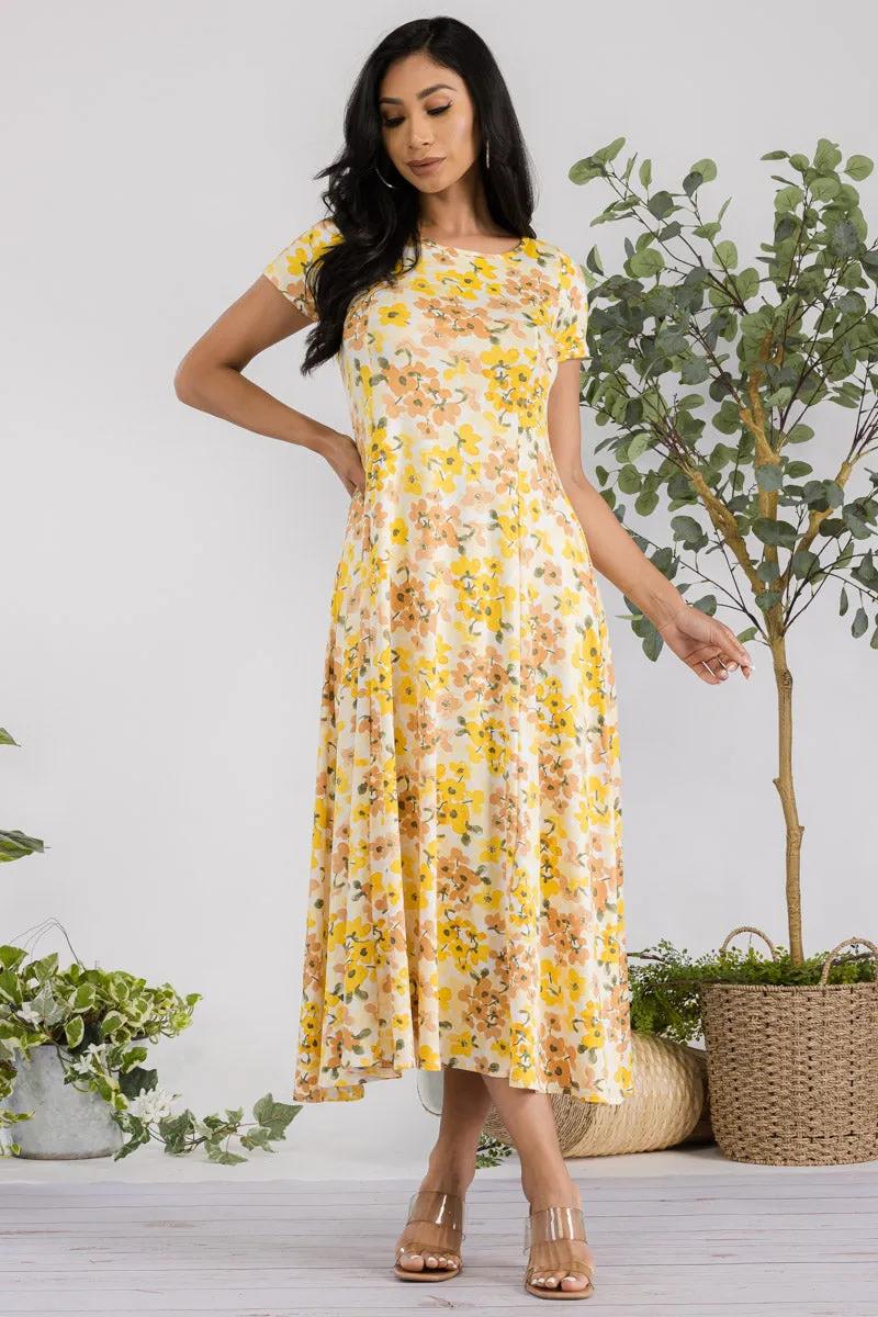 SAN144X-FLWR - CAP SLEEVE MAXI DRESS