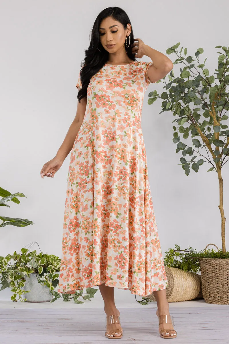 SAN144X-FLWR - CAP SLEEVE MAXI DRESS