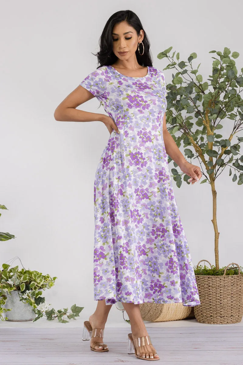 SAN144X-FLWR - CAP SLEEVE MAXI DRESS