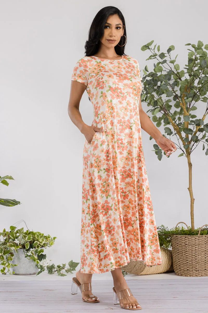 SAN144X-FLWR - CAP SLEEVE MAXI DRESS