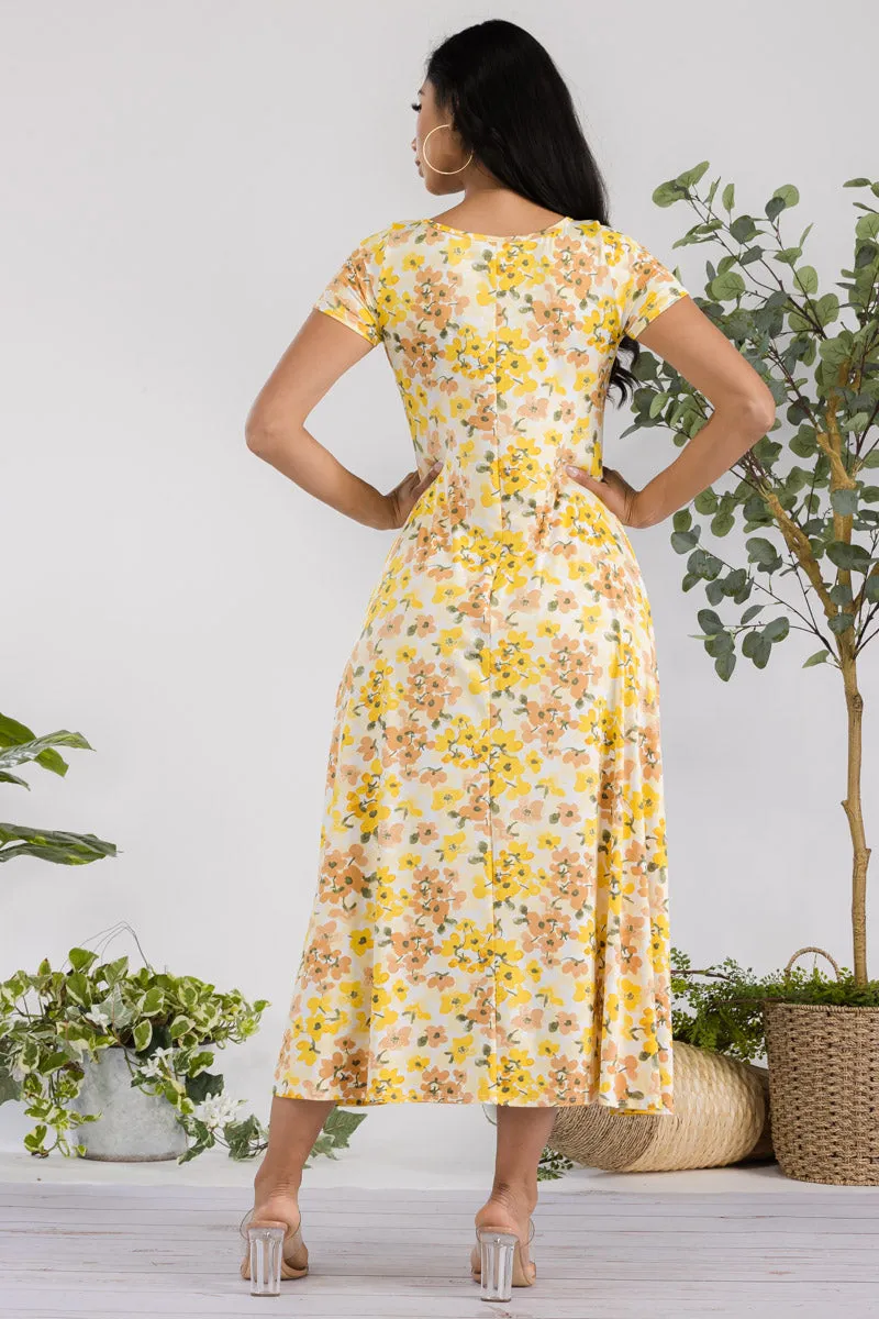 SAN144X-FLWR - CAP SLEEVE MAXI DRESS