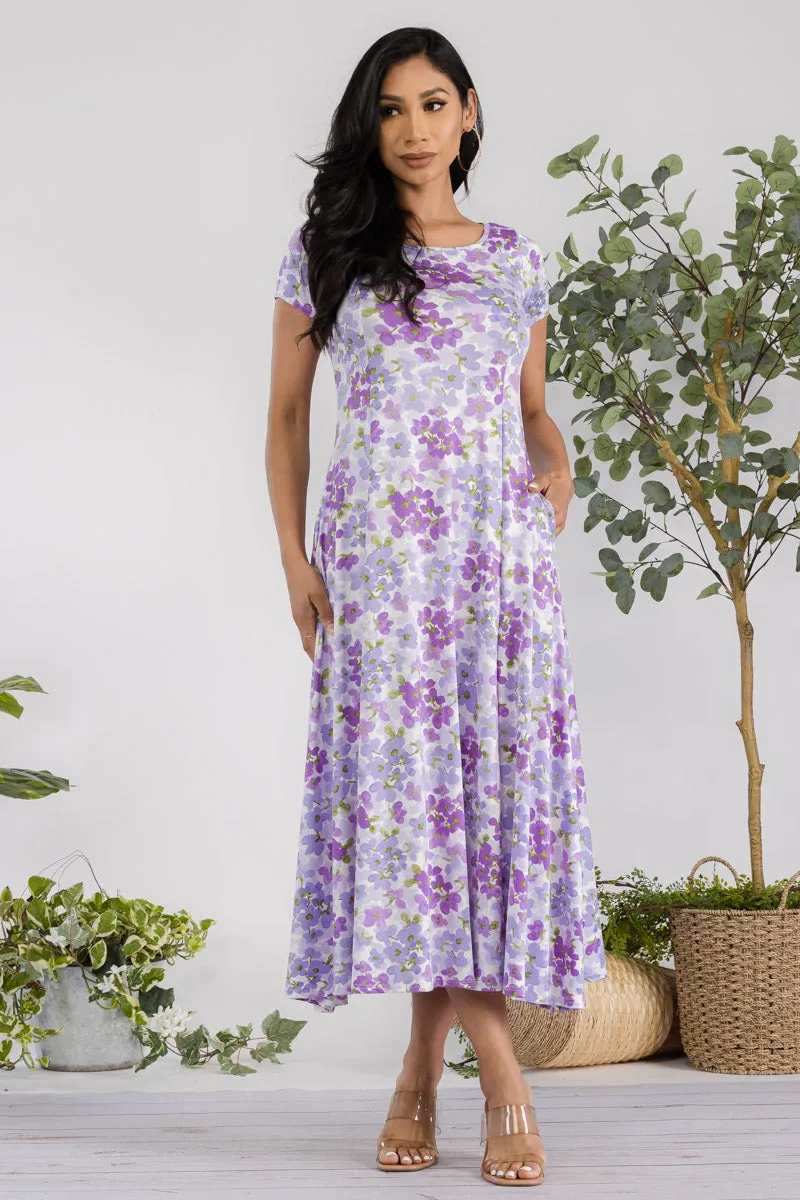 SAN144X-FLWR - CAP SLEEVE MAXI DRESS