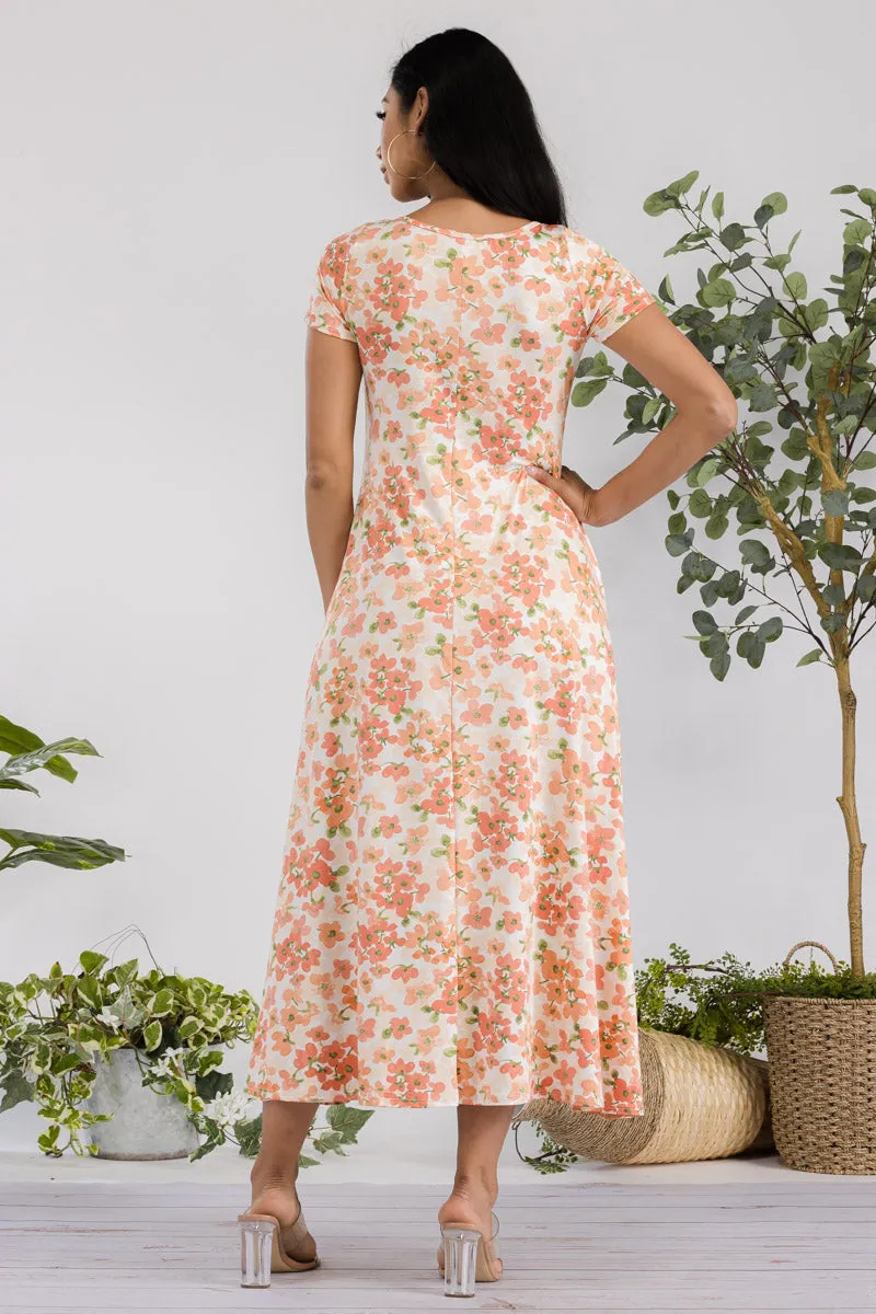 SAN144X-FLWR - CAP SLEEVE MAXI DRESS